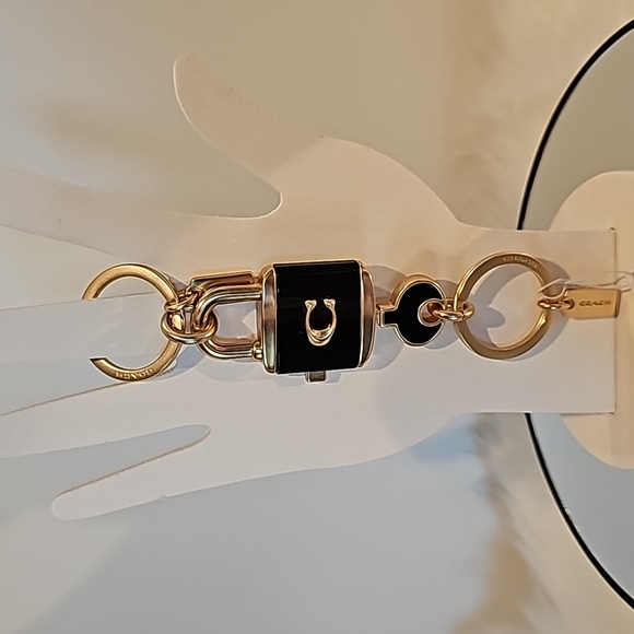 NWT COACH Double Keychain, Black and Gold - Picture 1 of 3